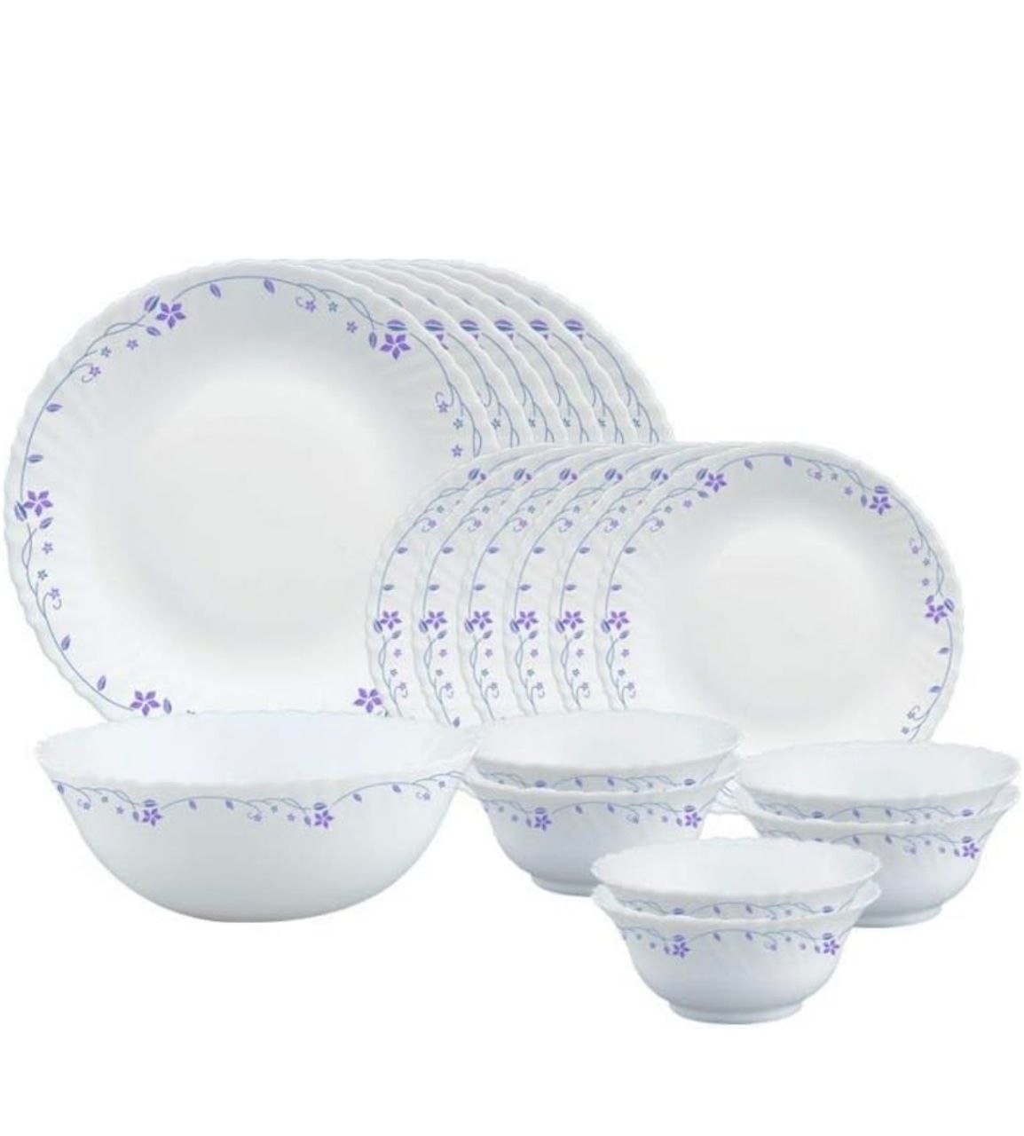 Larah by Borosil Flora Opalware Dinner Set, 19 Pieces, White