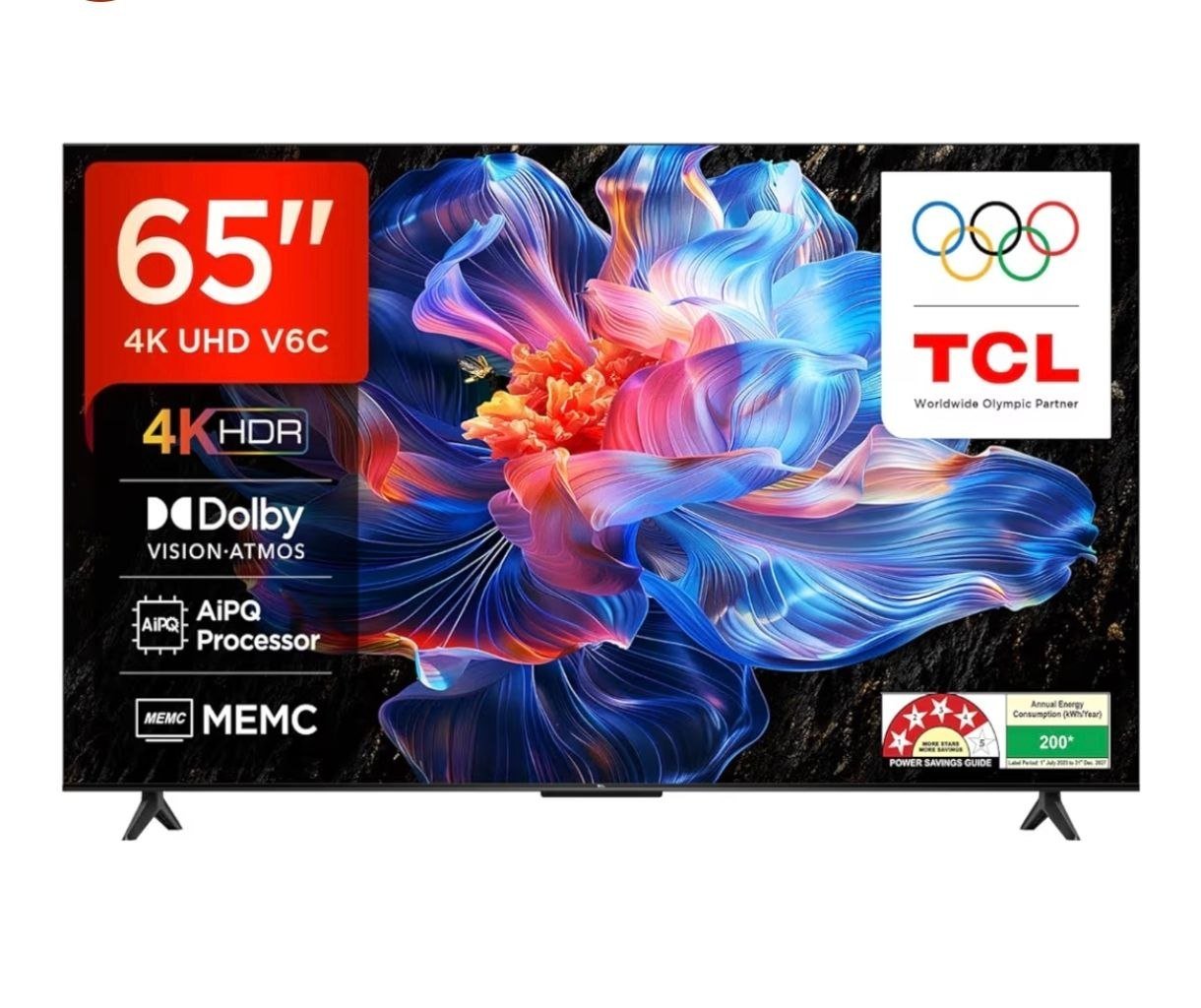 TCL 164 cm (65 inches) Metallic Bezel Less Series 4K Ultra HD Smart LED Google TV 65V6C (Black)