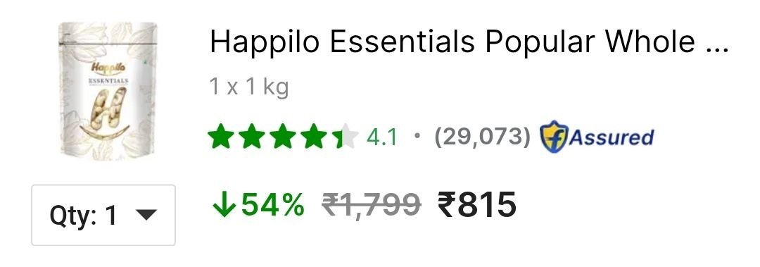Happilo Essentials Popular Whole Cashews,1 kg