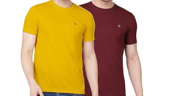 Dollar Super Combed Cotton Mens Assorted Pack of 2 Solid T-Shirt