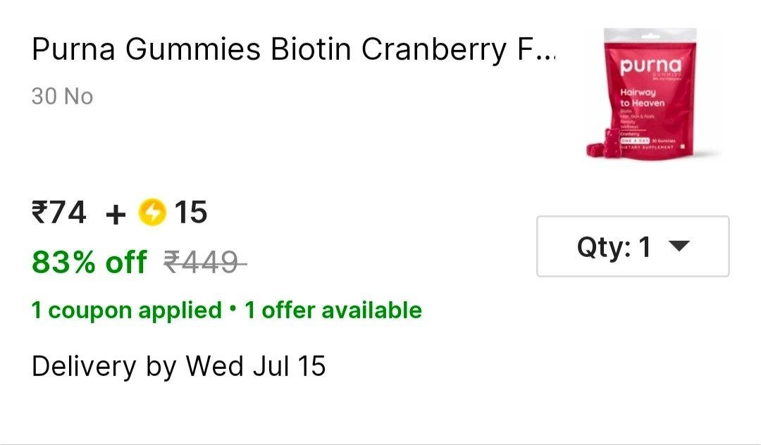 Purna Gummies Biotin Cranberry Flavour Gummy for Hair, Nails, & Skin, 1 daily Price in India - Buy Purna Gummies Biotin Cranberry Flavour Gummy for Hair, Nails, & Skin, 1 daily online at Shops