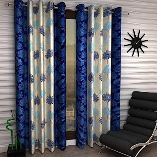 Kiara Creations Kniting Tree Design Semi-Sheer Curtains for Window- 6 Feet (Pack of 1) Blue