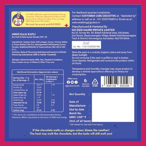 Minis Dark Chocolate Kaju Katli, 100 g