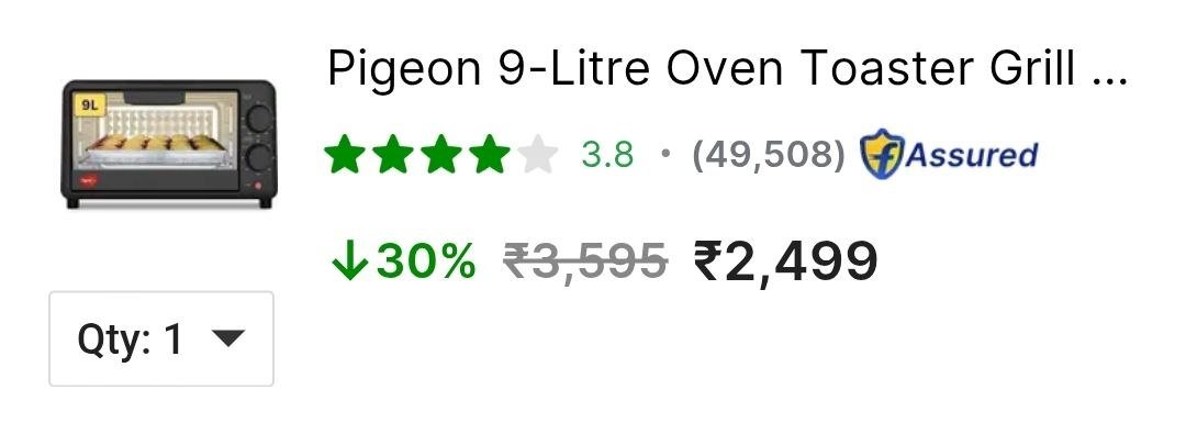 Pigeon 9-Litre Oven Toaster Grill OTG 16239, Black Price in India - Buy Pigeon 9-Litre Oven Toaster Grill OTG 16239, Black online at Flipkart.com