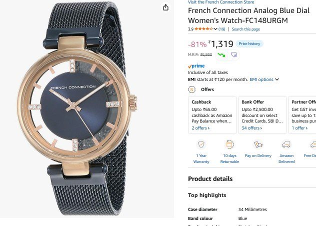 French Connection Analog Blue Dial Women's Watch