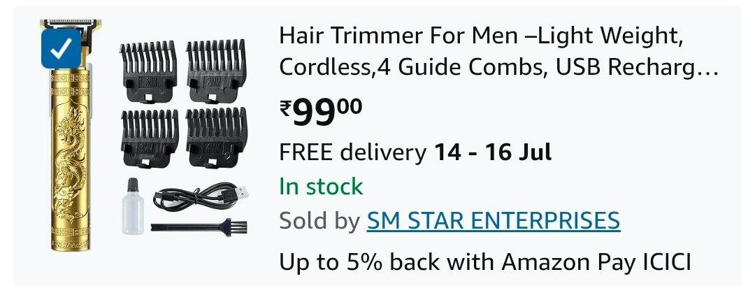 Hair Trimmer For Men –Light Weight, Cordless,4 Guide Combs, USB Rechargeable, Zero Gap Beard, Mustach & Hair Clipper with Guide Combs & Brush
