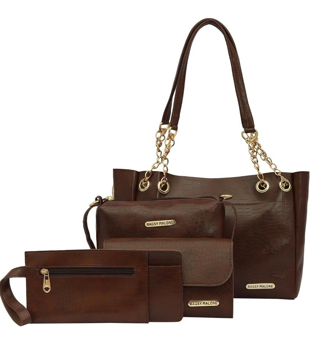 Bagsymalone Unisex Bagsy Malone Vegan Leather Stylish Tote Bag Pack of 5 |Tote Bag (Croco Brown)