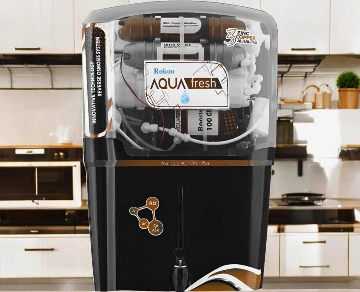 Rokoo Aqua Fresh 12 L Ro Water Purifier With Copper & Alkaline Filtration, Stylish Half-Black Design, 7-Stage Purification For Home & Office, 1-Year Warranty + Installation Kit (Worth ?1500) B