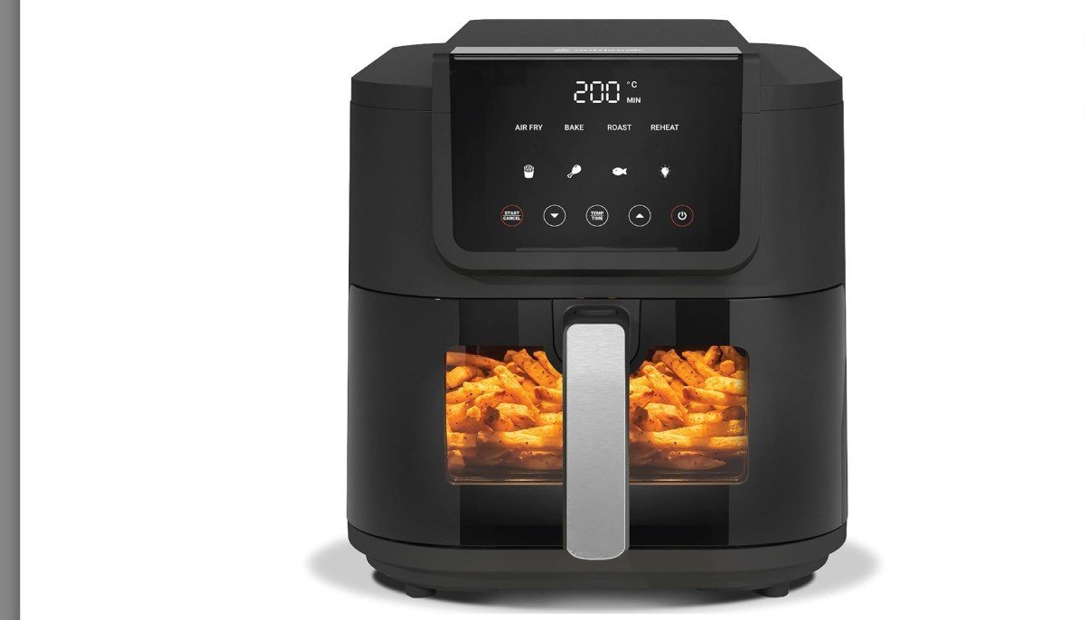 Nutricook 5L Air Fryer Slim (2025) with 100% Toxin-Free Ceramic Coating—No PTFE, PFAS, PFOA or Microplastics, Clear Window, Light & Large Basket | 1500W, 4 Presets, 2-Year Warranty