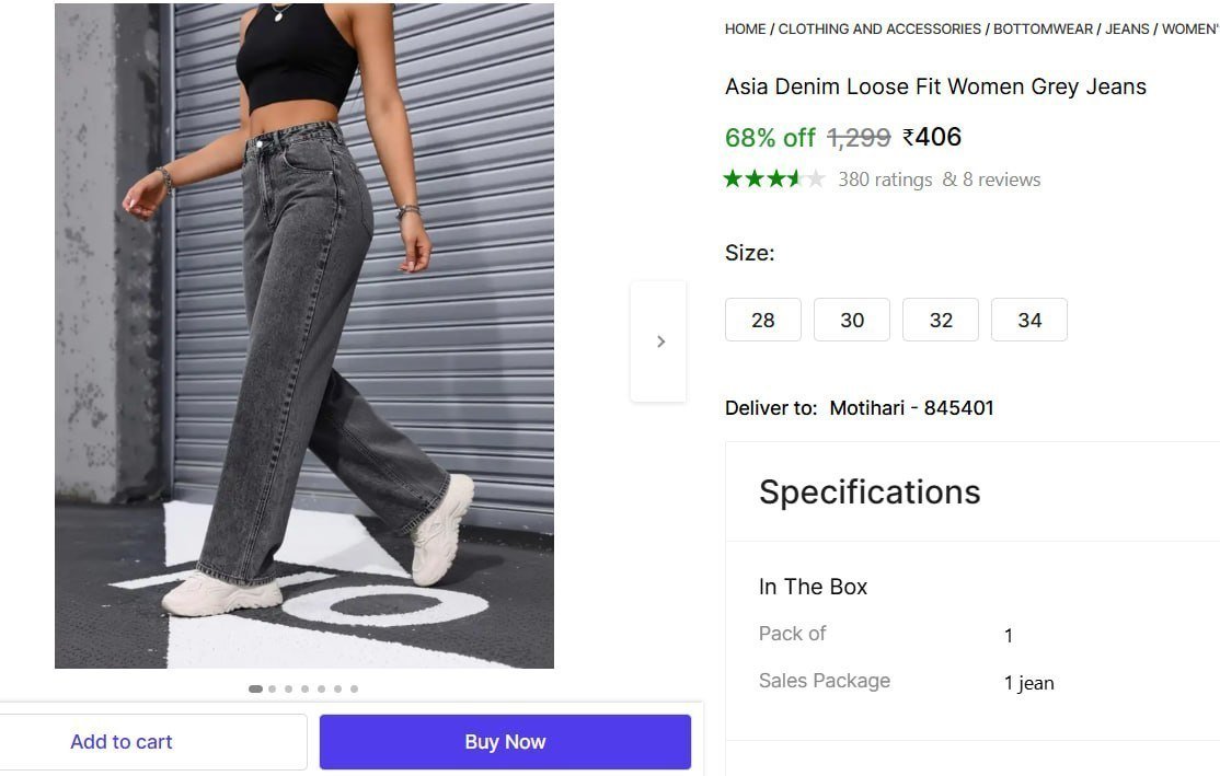 Denim Loose Fit Women Grey Jeans