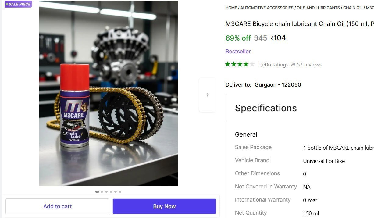 M3CARE Bicycle chain lubricant Chain Oil Price in India - Buy M3CARE Bicycle chain lubricant Chain Oil online at Shopsy.in