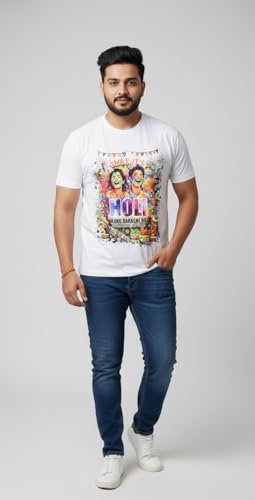 Mens Holi Special White Graphic T-Shirt "Rang Barse" Editio