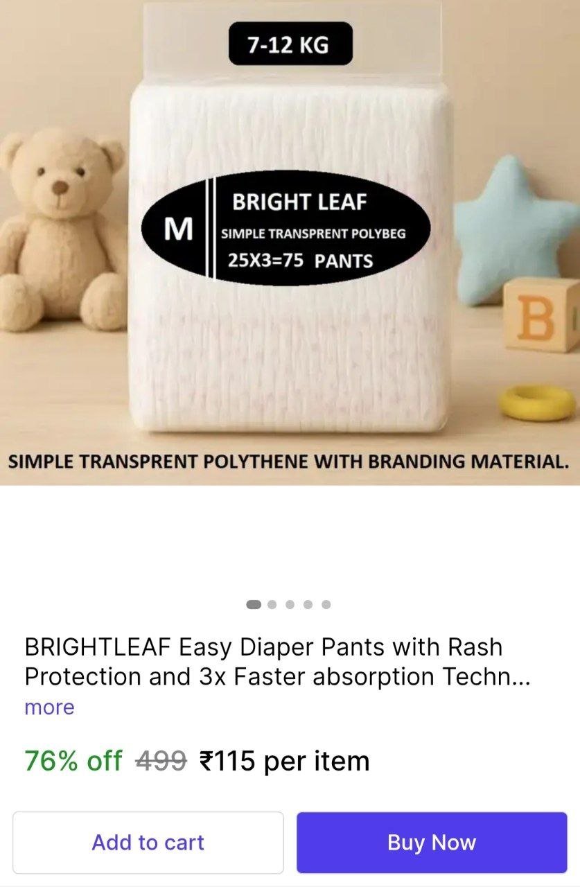 BRIGHTLEAF Easy Diaper Pants with Rash Protection and 3x Faster absorption Technology - M Price in India - Buy BRIGHTLEAF Easy Diaper Pants with Rash Protection and 3x Faster absorption Technology - M