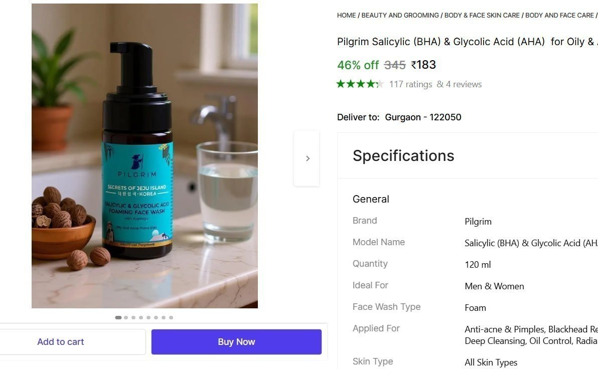 Pilgrim Salicylic (BHA) & Glycolic Acid (AHA)  for Oily & Acne-Prone Skin Men & Women All Skin Types Face Wash Price in India - Buy Pilgrim Salicylic (BHA) & Glycolic Acid (AHA)  for O