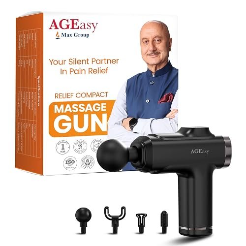 Durafit91™ Pulse Pro Handy Deep Tissue Massage Gun for Full-Body Pain Relief, Rechargeable and Cordless with Lithium Battery | 6 Speed Intensities (Low to High) | Includes 4 Interchangeable Massage He