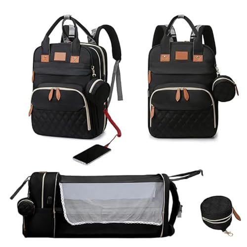 Diaper Bag Backpack with Changing Station, Foldable Baby Diaper Bags Large Capacity Waterproof USB Charging Port, Mummy Bag for Baby Boy Girl