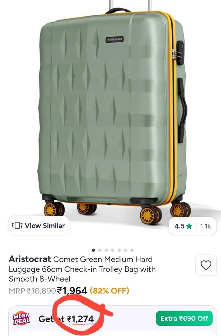 Buy Aristocrat Comet Green Medium Hard Luggage 66cm Check In Trolley Bag With Smooth 8 Wheel -  - Accessories for Unisex
