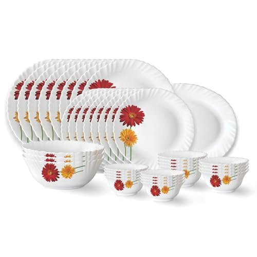 Larah by Borosil Zinnia Fluted Series Opalware Dinner Set