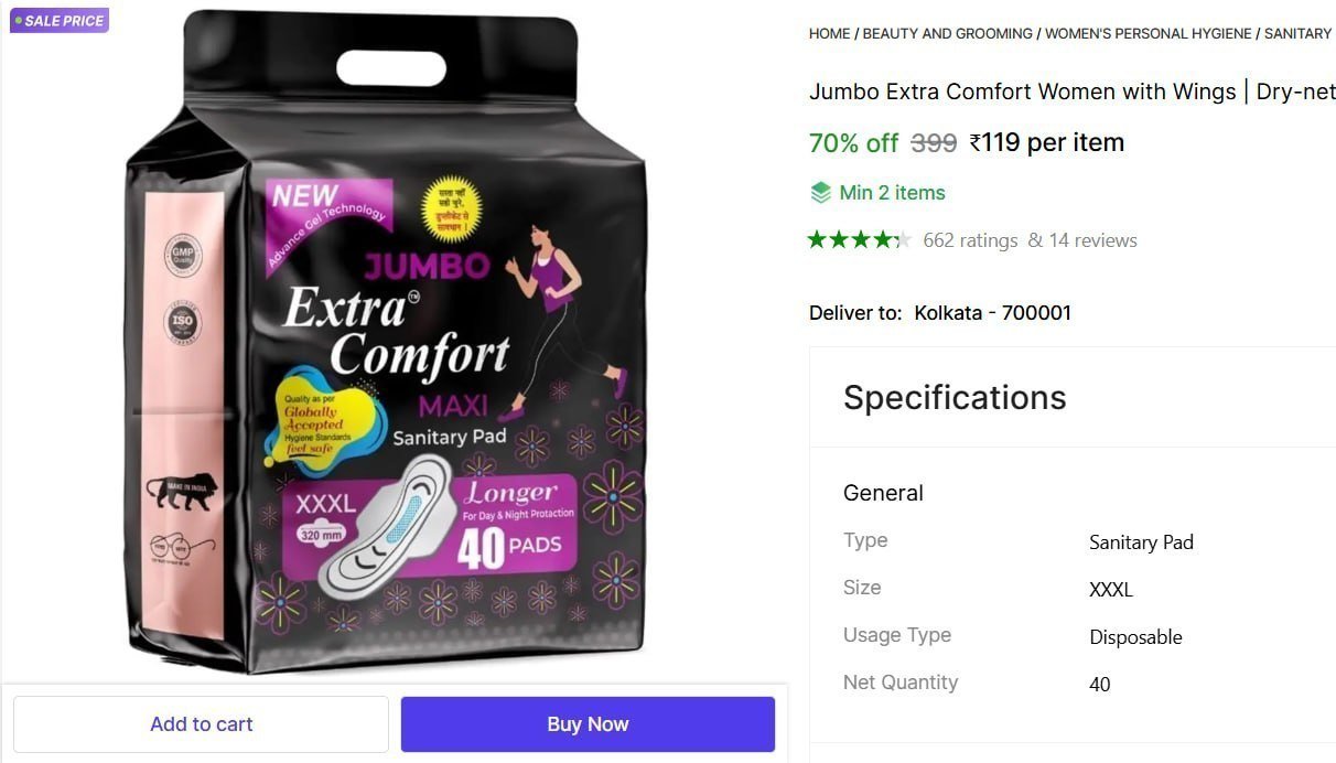 Jumbo Extra Comfort Women with Wings | Dry-net Soft & Comfortable Sanitary Napkins for Day & Night Protection Sanitary Pad Price in India - Buy Jumbo Extra Comfort Women with Wings | Dry-net S