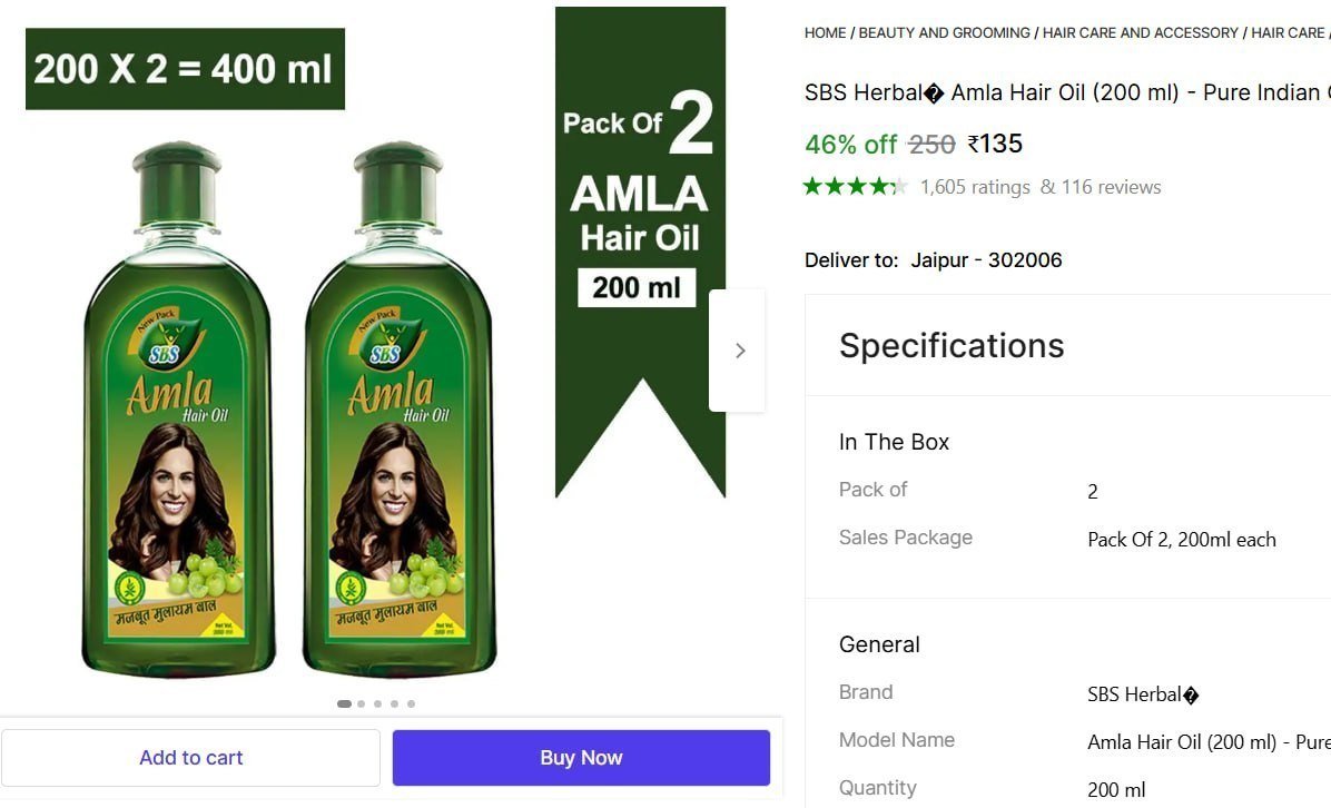 SBS Herbal� Amla Hair Oil (200 ml) - Pure Indian Gooseberry Oil, Non-Sticky & Non-Greasy Hair Oil Price in India - Buy SBS Herbal� Amla Hair Oil (200 ml) - Pure Indian Gooseberry Oil, Non-Sticky &