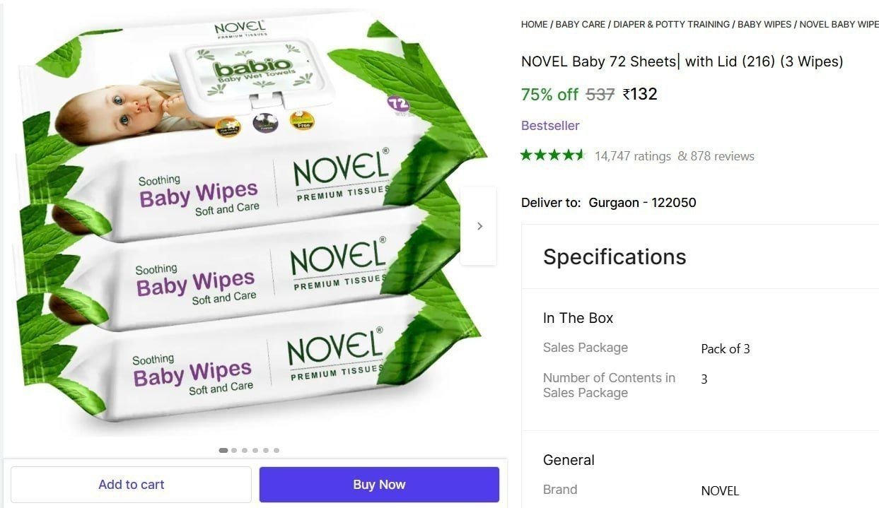 Baby Wipes 72 Sheets Pack