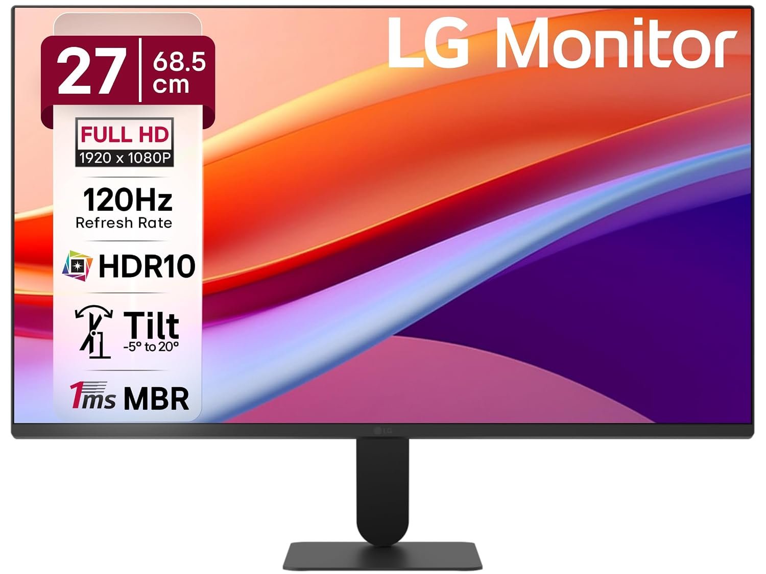 LG 27U411A-BD 68.5 cm (27 Inch) FHD (1920x1080) IPS Monitor, 1ms(MBR), 120Hz, Anti-Glare, sRGB 99%(Typ.), HDR10, 3-Side Virtually Borderless, Reader Mode, Flicker Safe, VGA, HDMI, Slim Stand, Black