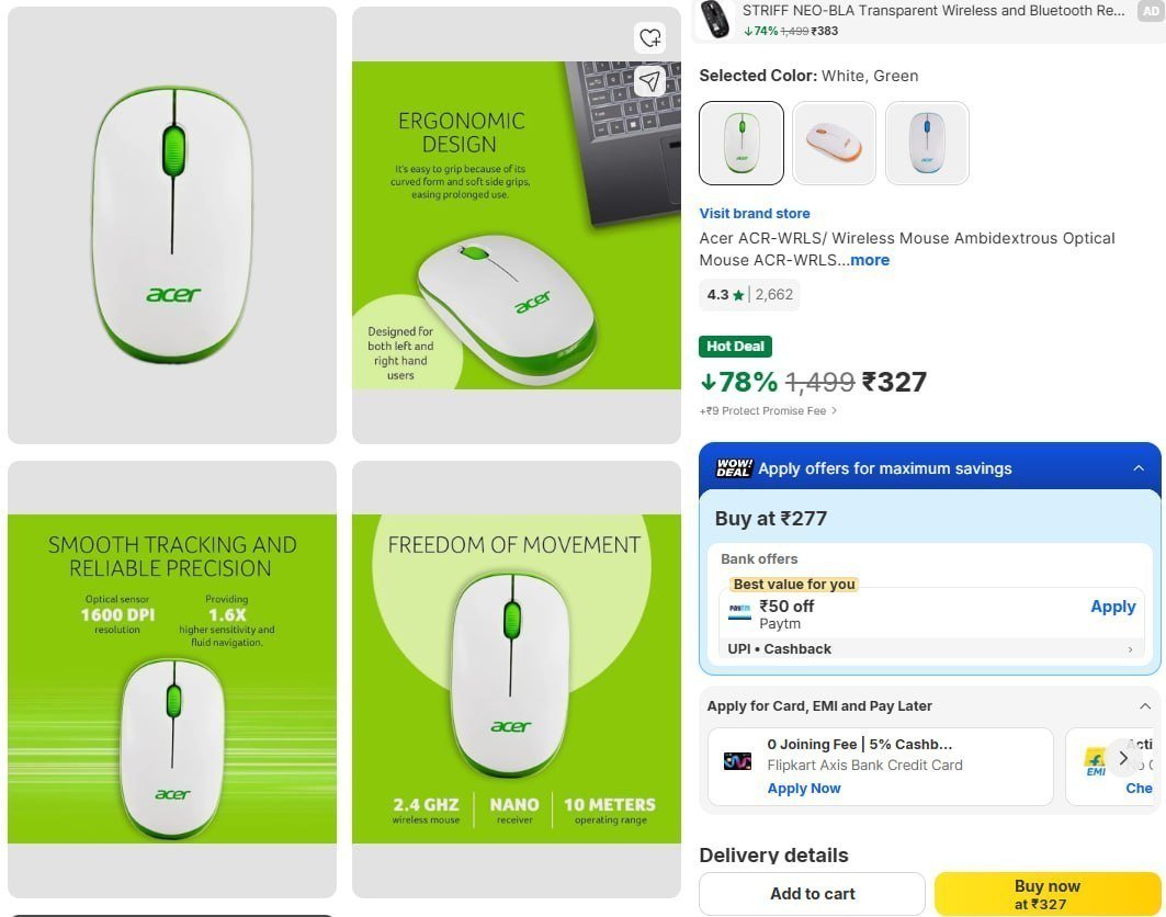 Acer ACR - WRLS/ Wireless Mouse Ambidextrous Optical Mouse ACR