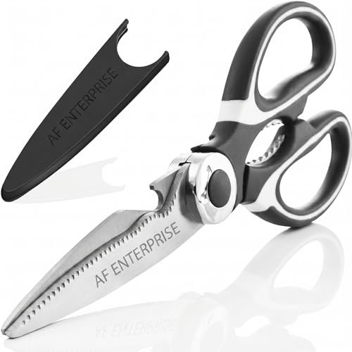 Multi Purpose Kitchen Scissors Premium Stainless Steel Heavy Duty Kitchen Shears with Bottle Opener | Food Scissors for Meat, Chicken, Seafood, Vegetables, Herbs & BBQ | Strong Grip Non-Slip Handl