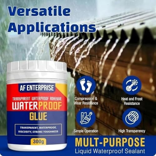 Crack Seal Glue 300g with Brush | Transparent Waterproof Resin Epoxy for Roof Leakage Repair | Crack Seal Agent for Roof & Wall Cracks | High-Viscosity Waterproof Glue for Leak Sealing (300g, 1 Pa