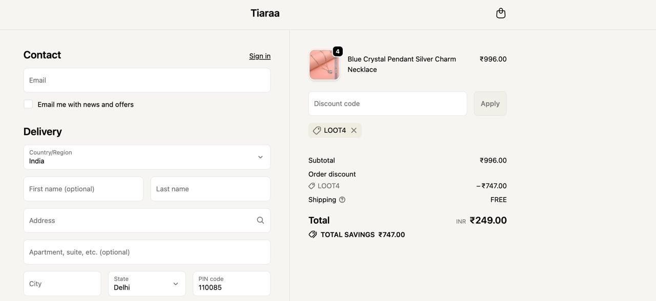 Tiaraa LOOT Offer