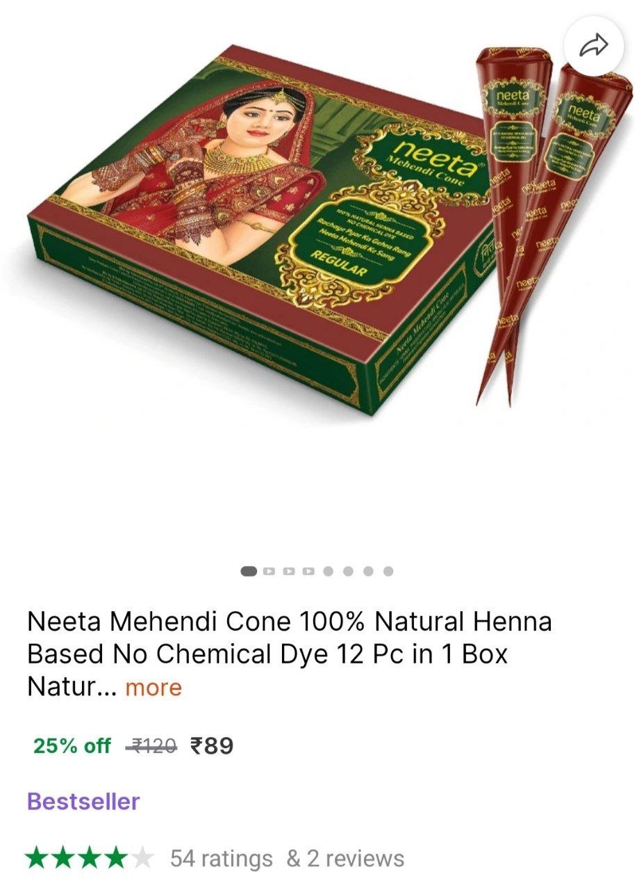 Neeta Mehendi Cone 100% Natural Henna Based No Chemical Dye 12 Pc in 1 Box Natural Mehendi Price in India - Buy Neeta Mehendi Cone 100% Natural Henna Based No Chemical Dye 12 Pc in 1 Box Natural Mehen