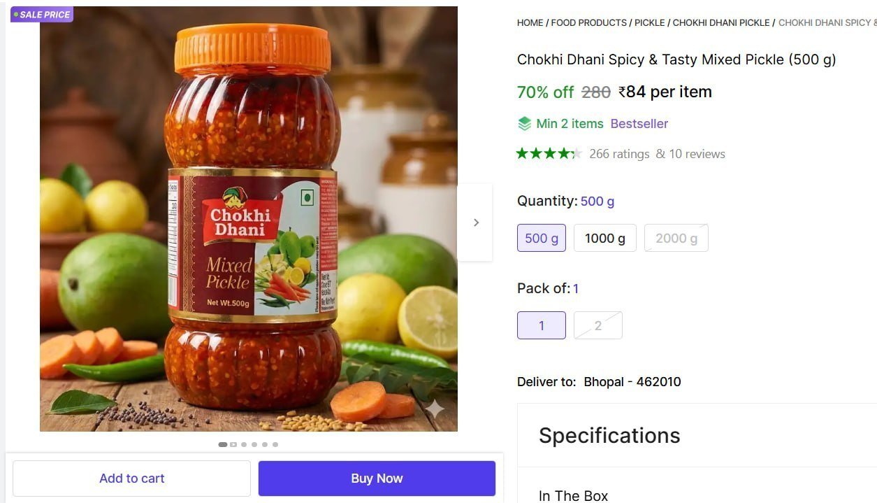 Chokhi Dhani Spicy & Tasty Mixed Pickle Price in India - Buy Chokhi Dhani Spicy & Tasty Mixed Pickle online at Shopsy.in
