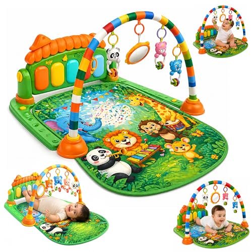 Lifelong Jungle Piano Playgym | Musical Mat with Lights, Hanging Toys & Mirror | Soft Tummy Time & Crawling Play Mat | Motor & Fine Skills Development | Kick & Play Piano Fitness Rack 