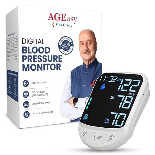 Digital Blood Pressure Monitor Machine for Upper Arm | Automatic BP Apparatus (Sphygmomanometer) with Large Display, Pulse Rate, Dual User Memory Storage | Perfect for Elderly & Home Use