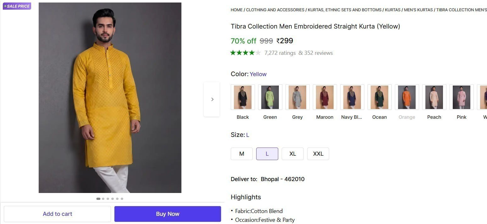 Men's Embroidered Kurta