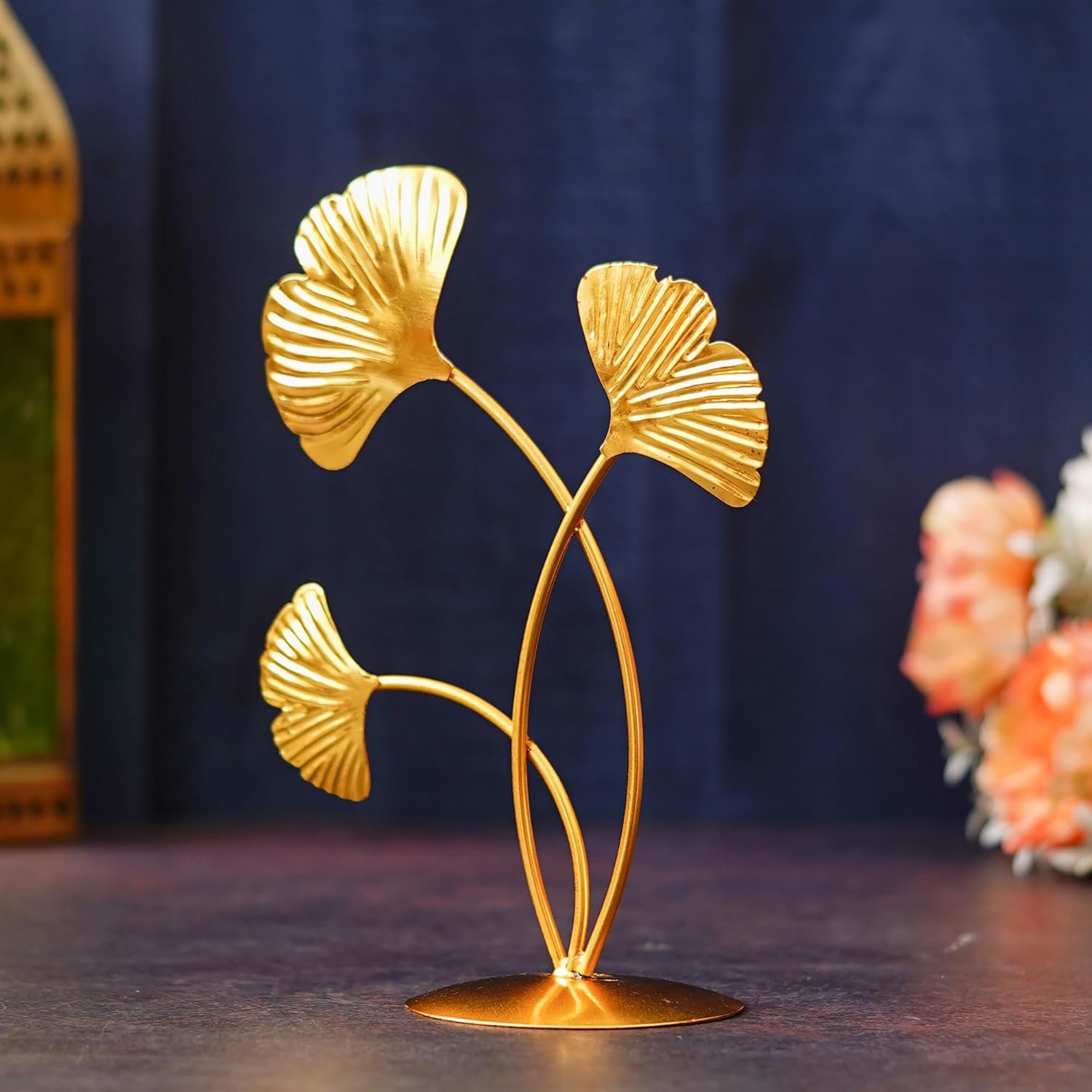 Webelkart Premium Iron Gold Plated 3 Leaf Shape Decoration Table Stan