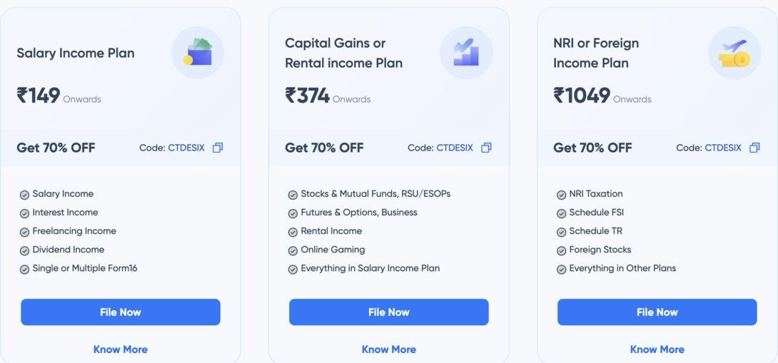 Up to 70% discount on ITR Filing from Rs.149 on Cleartax