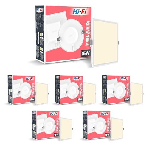 elleys' Polaris +_ Square LED Panel Light – 15W (Warm White) | Tested Upto 4kV Surge Protection | Recessed Ceiling led Light Downlight for Home & Commercial (6 Pcs)