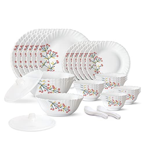 Larah by Borosil 35 Pieces Opalware Dinner Set