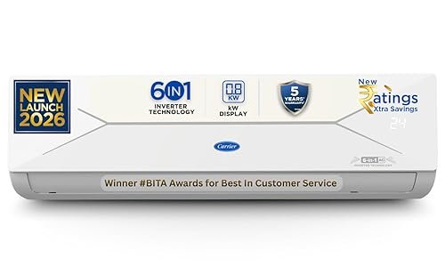 Carrier 1.5 Ton 3 Star Wi-Fi Smart Flexicool Inverter Split AC (Copper, Convertible 6-in-1 with Wi-Fi with Geo-Fencing, Smart Energy Display, 2026 Model, ESTER EDGE Gxi WiFi-CAI18EE3R36W1, White)