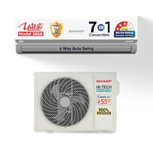 Sharp 1 Ton 3 star, New Star Rated,Split AC (4 Way Swing, 100% copper, Hi-Tech Inverter Compressor, 7in1 Convertible, Turbo cool, Dust filter) - AH-SI12V3B-GCN, White