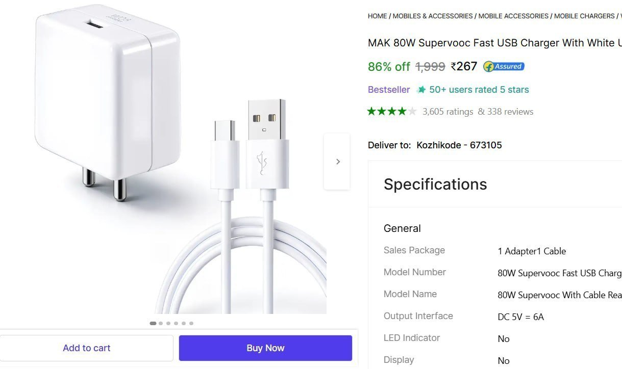 80W Fast Charger with Type-C Cable