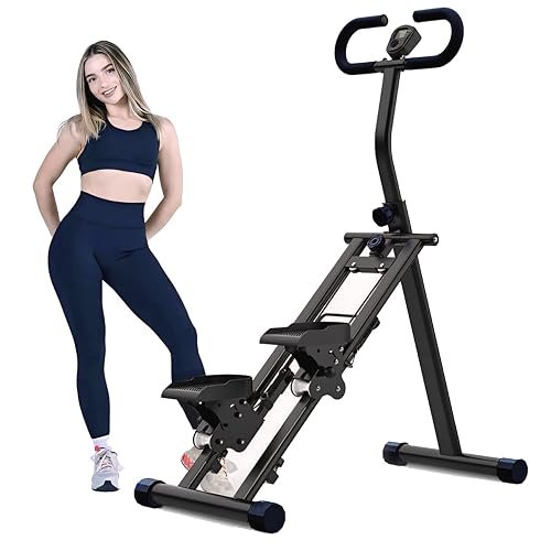 Amazon Basics Curvo-Foldable Step Ladder, Ribbed Steps, Knee Guard, Non-Marring PVC Shoes, 5 Steps (Black & Blue)