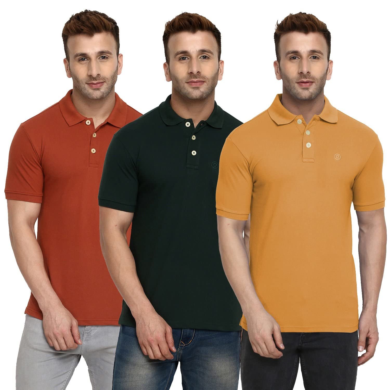 CHKOKKO Mens Cotton Regular Fit Polo T-Shirt C