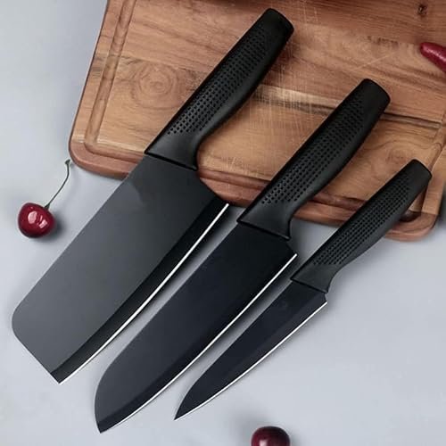 X-GLAM Professional 3-Piece Kitchen Knife Set, Black Chef Knives with Ergonomic Handles, Sharp Manual Sharpening for Kitchen,Stainless Steel Blades,Non-Stick Coating (Black)