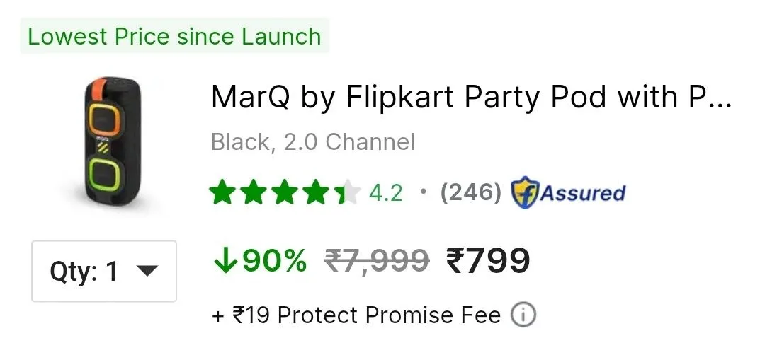 MarQ by Flipkart Party Pod with Powerful Dual Drivers, Upto 5Hrs of Playback Rs. 799