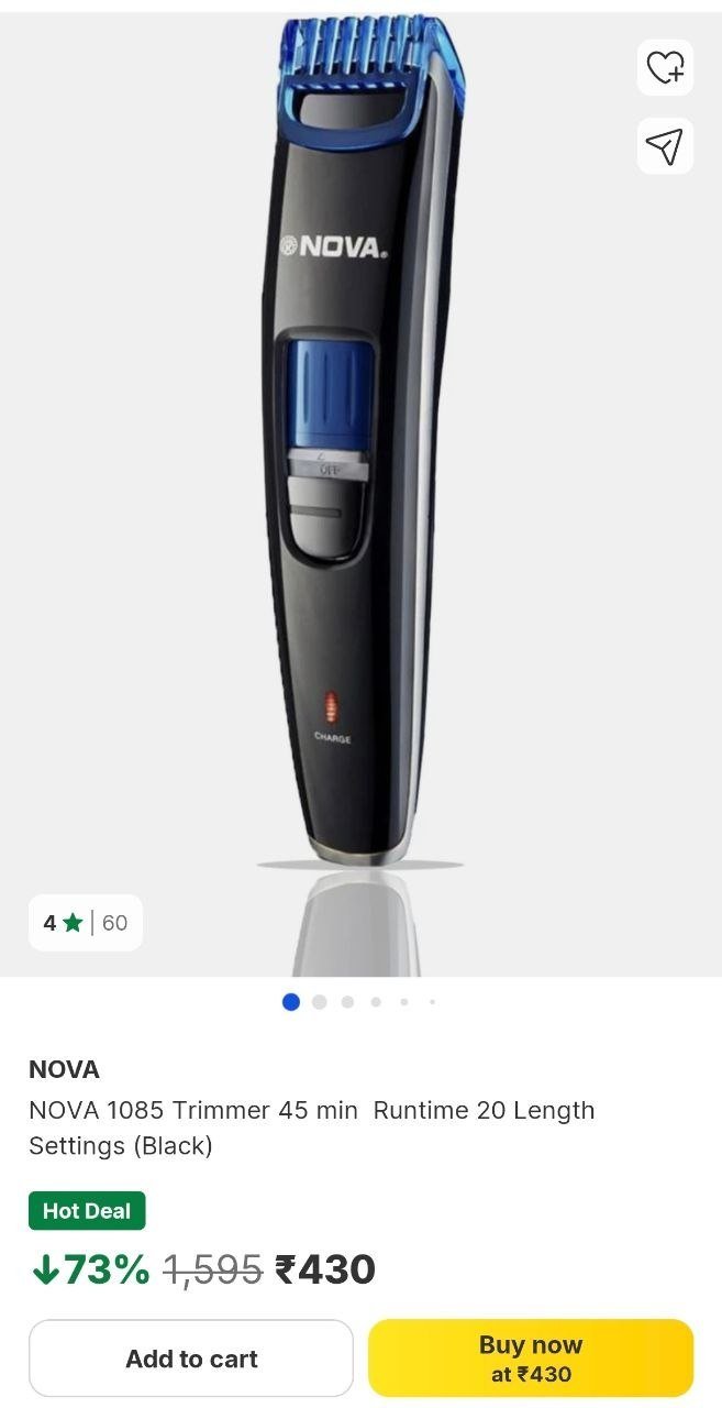 NOVA 1085 Trimmer 45 min Runtime 20 Length Settings