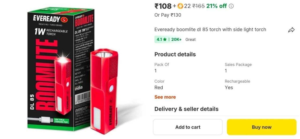 Eveready Torch with Sidelight