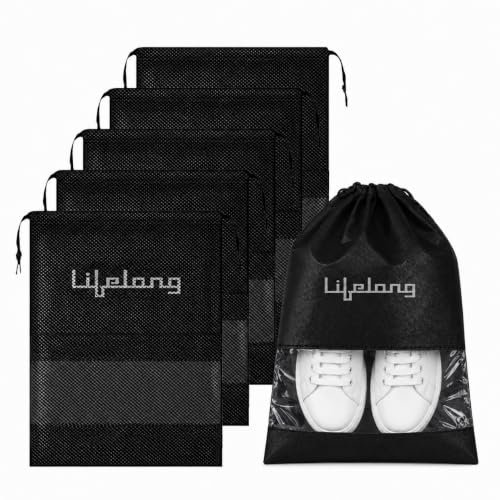 Lifelong Shoe Bags for Travel with Clear Window | Pack of 6 Drawstring Shoe Bags | Waterproof & Dustproof Shoes Cover for Sports Shoes, Sneakers, Heels, Flats | Gym, Luggage & Home Use