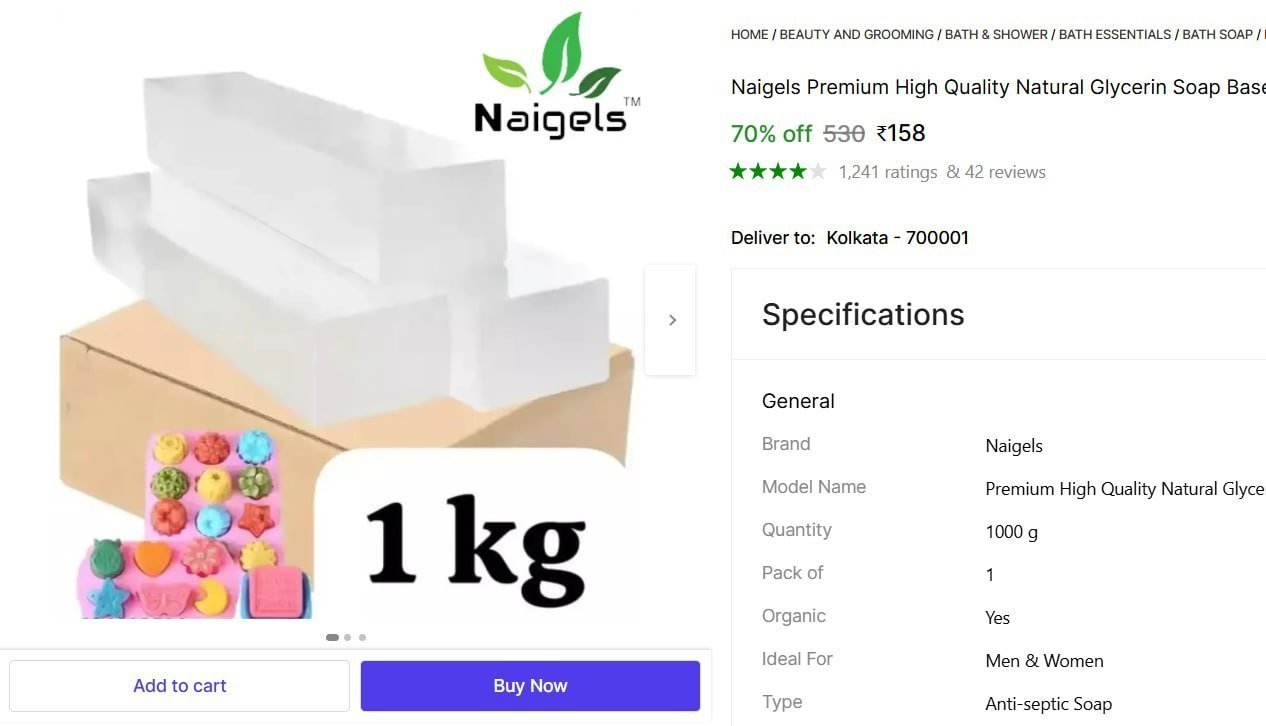 Naigels Premium High Quality Natural Glycerin Soap Base ,100% Natural (1 kg) Price in India - Buy Naigels Premium High Quality Natural Glycerin Soap Base ,100% Natural (1 kg) online at Shopsy.in